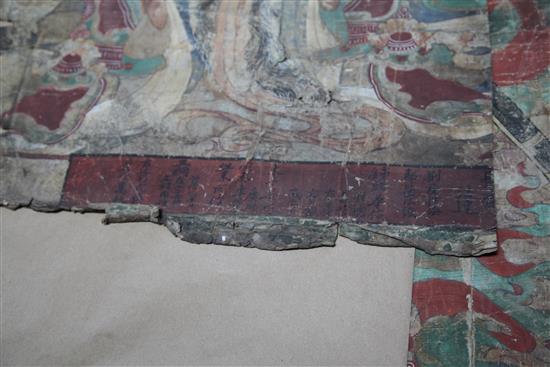 Three Chinese fragmentary temple paintings of immortals, 17th/18th century, the largest 157.5cm x 64cm